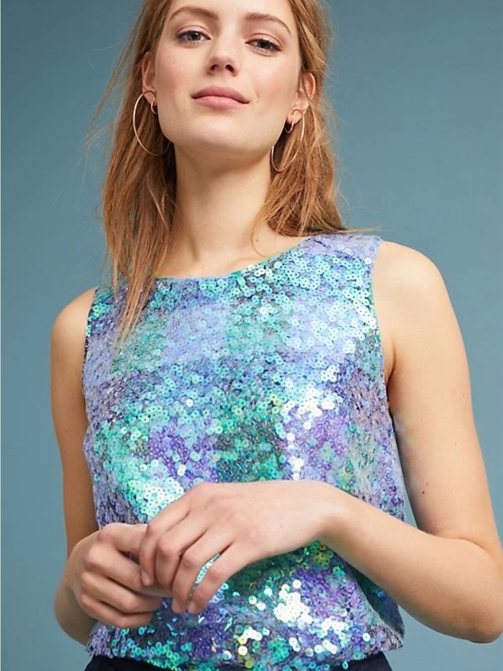 Maeve Anthropologie Iridescent Sequin palette plaid Tank Top size 8